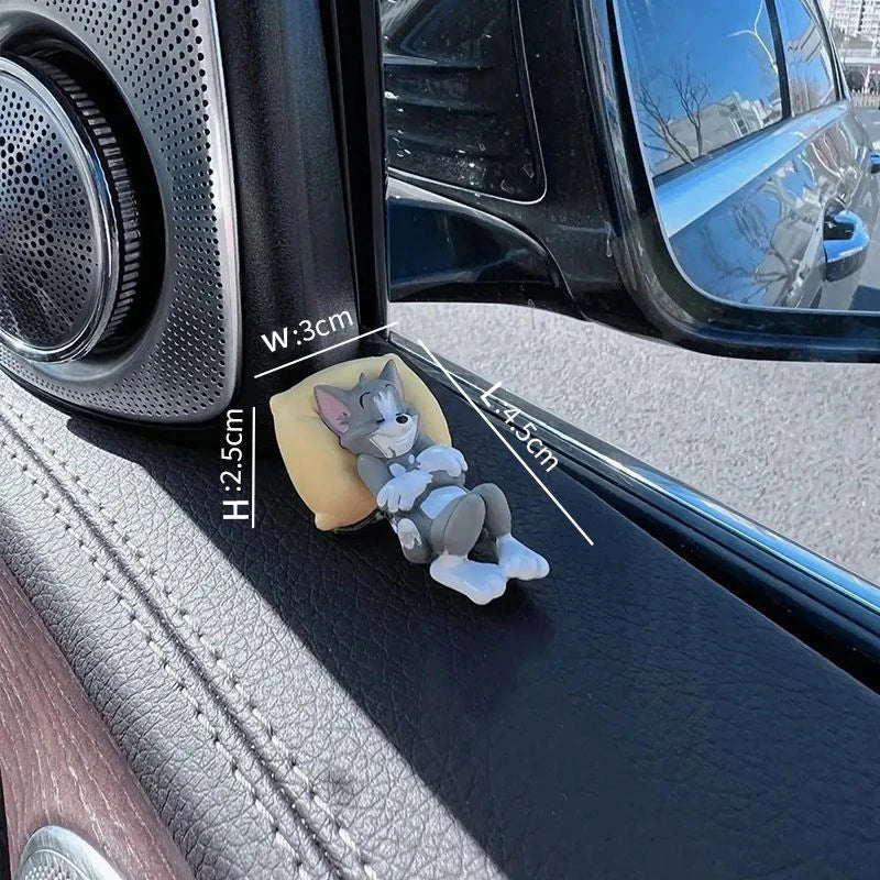 Cute Tom Car Dashboard Decor Set Cartoon Figure Jerry Vehicle Interior Desktop Ornament Collection Car Accessories Windshield
