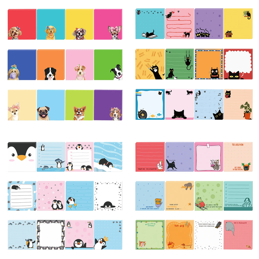 12/24pcs Cute Animals Sticky Notes Set, Refrigerator Memo Pads,Self-Stick Dog Cat Notes Pads for Home Office Gifts Supplies