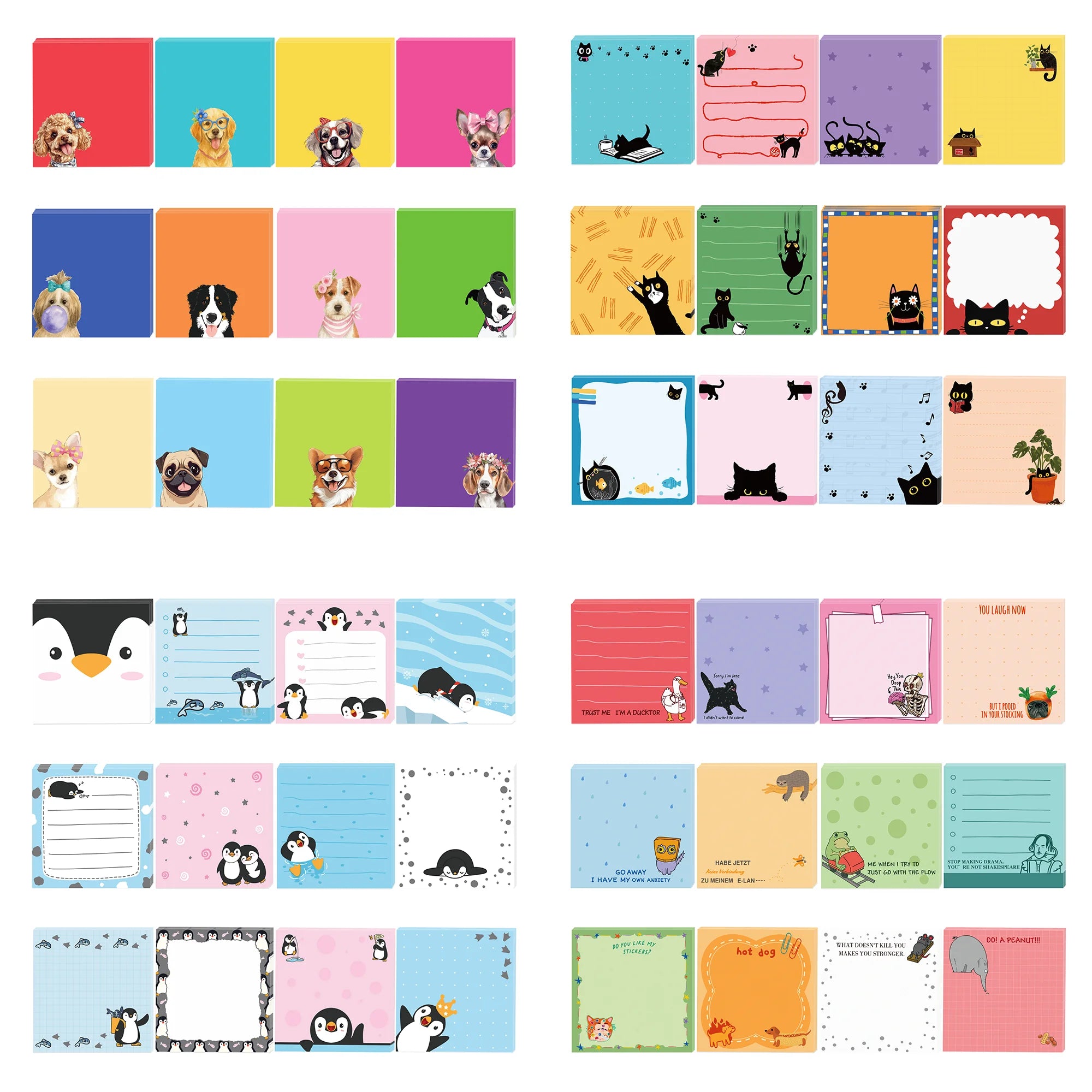 12/24pcs Cute Animals Sticky Notes Set, Refrigerator Memo Pads,Self-Stick Dog Cat Notes Pads for Home Office Gifts Supplies