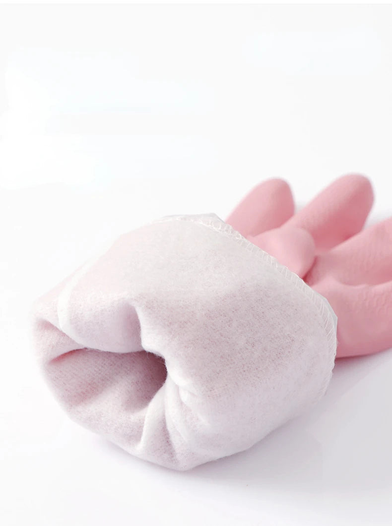 Waterproof Rubber Latex Velvet Gloves, Durable, Cleaning, Washing Clothes, Household, Kitchen, Winter