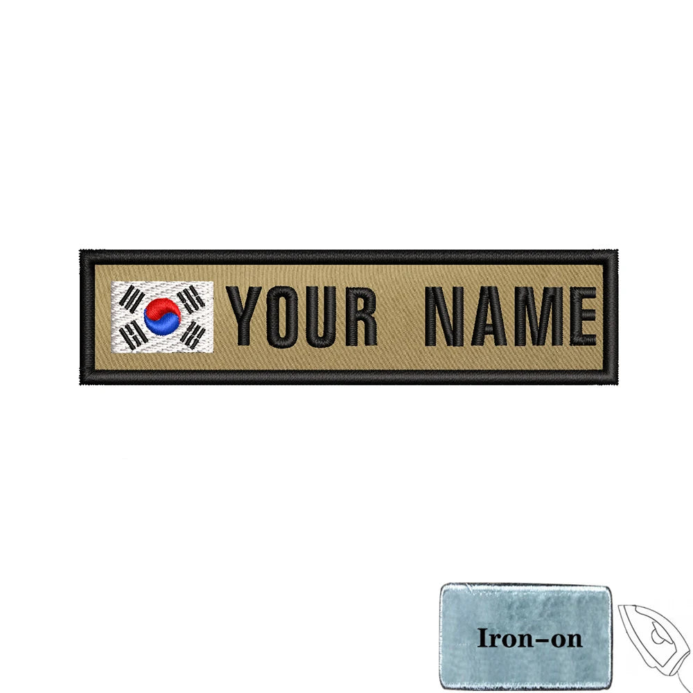 1PC 10cmX2.5cm Custom Name Flag Patch Badge Khaki Iron On Or Hook Loop Netherlands Russia Lithuania France Italy Spain Israel