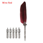 1 Set New Luxury Feather Pen 5 Nib Vintage Quill English Calligraphy Signature Pen European Gift Box Scuba Dive Writing Tools