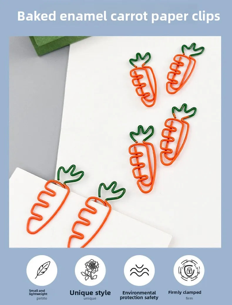 10pcs Funny Carrot Paper Clips Realistic Vegetable Shaped Baked Paint Metal Note Clips Office School Supplies