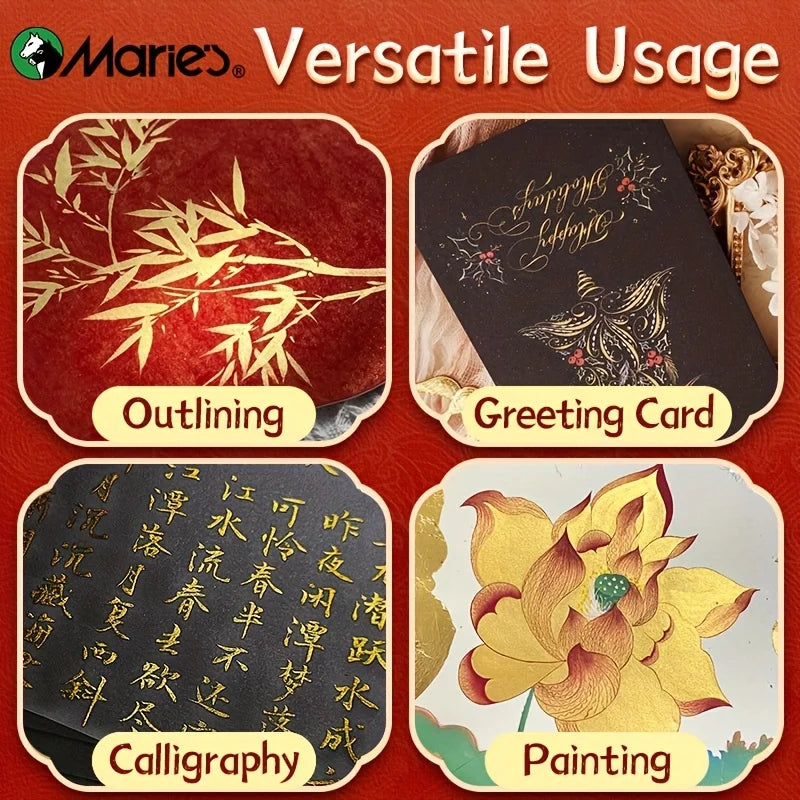 Marie's 100g Golden Sumi Ink,Liquid Golden Carbon Ink for Chinese Calligraphy,Artwork Practice,Painting,Perfect Gift for Adults