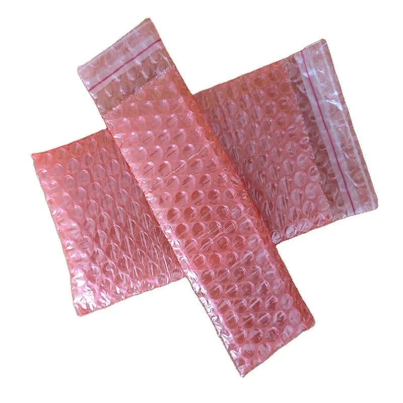 100Pack Self-adhesive Envelope Red Bubble Packing Bags PE Anti-static Shockproof Packaging Bag Double Film Bubble Bag
