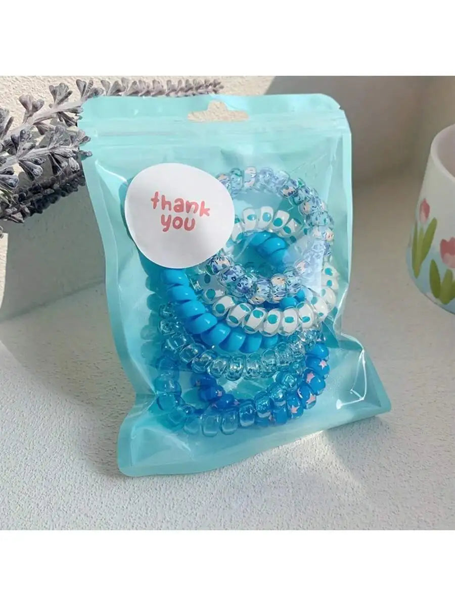 Set Women Fashion Telephone Wire Elastic Hair Band Colorful Printed Spiral Cord Rubber Band Hair Ties Hair Accessories Gift