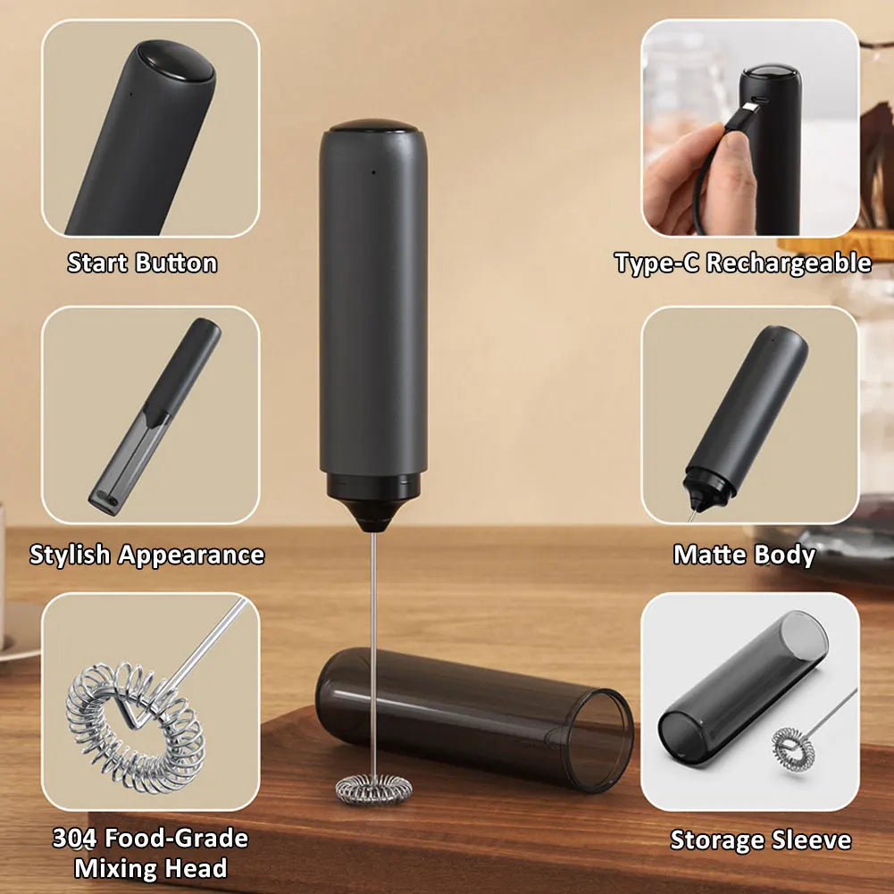 Electric Drink Mixer Rechargable Handheld Milk Frother Powerful Stirrer Egg Beater for Lattes Coffee Foam Maker
