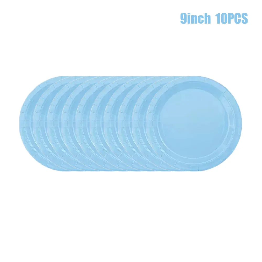 Light Blue Disposable Tableware Set Paper Plates Cups Napkins For Boy Baby Shower Kids Birthday Party Decorations Supplies