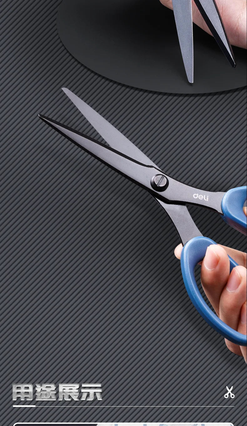 Deli Black Blade Scissors All Purpose Sharp Stainless Steel Non Stick Comfort Grip for Scissors for Office Home School Craft