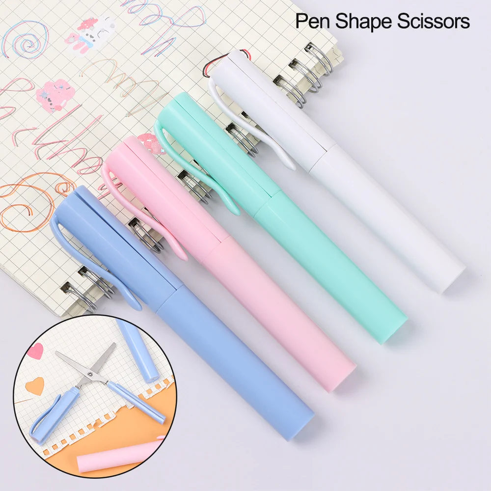 1Pc Creative Pen Shape Scissors Kawaii Multifunction Folding Scissors DIY Portable Paper-Cutting Art Tool School Office Supplies