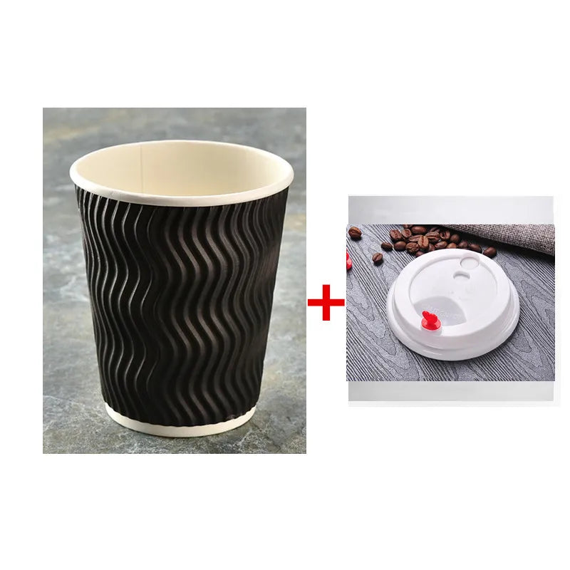 50pcs High Quality Thicken Double Layer Hot Drink Paper Cups 8oz/12oz/16oz Party Birthday Favor Disposable Coffee Cup with Cover