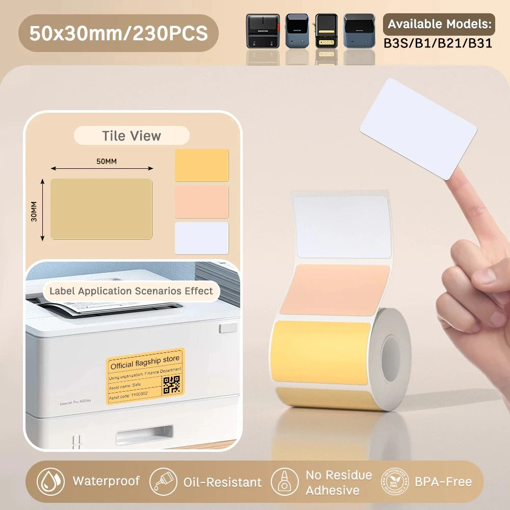 NIIMBOT B21/B203/B3S Colored Label Machine Printing Paper Self Adhesive Label Waterproof Oil Resistant Tear Resistant Label