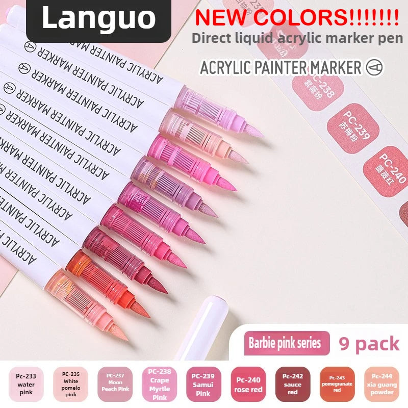 LANGUO 240/9 Colors Acrylic Color Markers Direct Liquid Paint Marker Pen DIY Drawing with Storage Box School Supplies Stationery