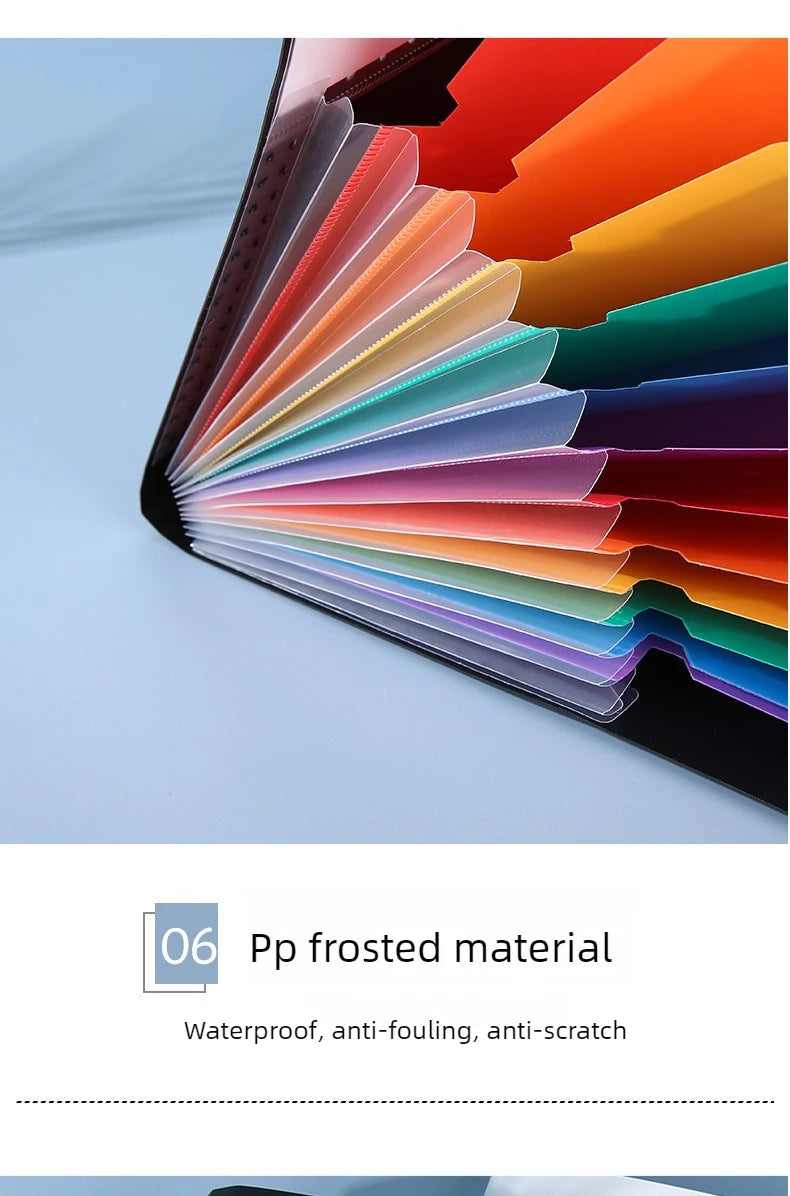 A4 12-Pocket Rainbow Accordion File Folder, Elastic Band Expanding Document Organizer with Index Tabs for School Office