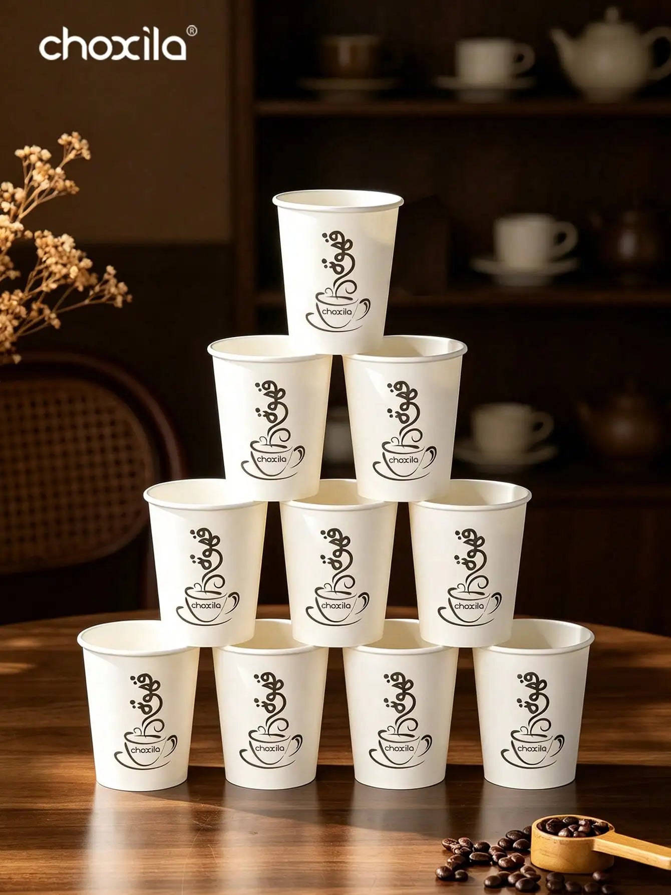 9oz Printed Logo Disposable Paper Coffee Cups, Single Wall Thickened Eco Cups for Cafe Takeout & Office