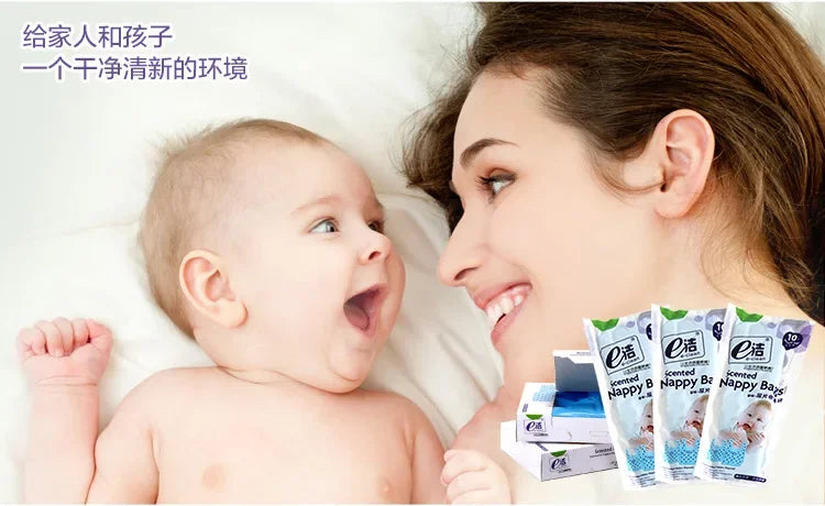 Scented Diaper Disposal Bags Fragrant Nappy Sacks Boxed Pull-Out Design Baby Odor Control for Nursery Diaper Pail Trash Can