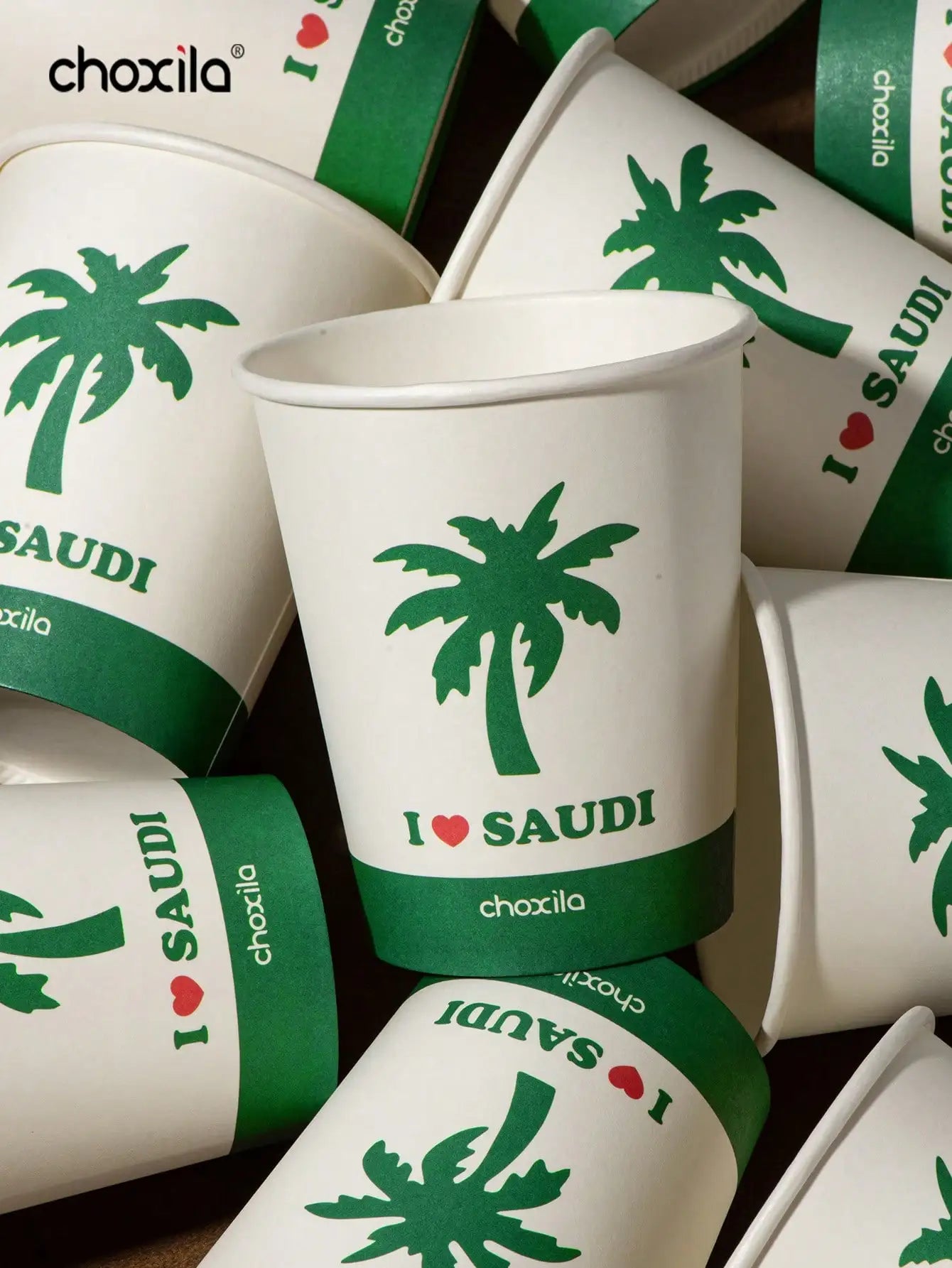 25/50/100pcs Saudi National Day Palm Print Paper Cups, I Love Saudi Disposable Drink Cups for Party Cafe Picnic