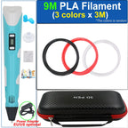 Children's 3D Pen 3D Drawing Printing Pen with LCD Screen Power Adapter 200M PLA Filament Toy Kids Christmas Birthday DIY Gift