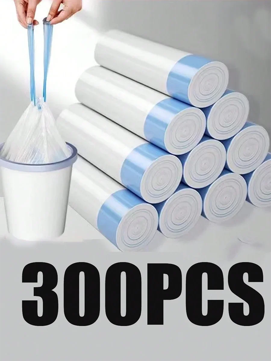 15pcs/roll Thick Trash Bags, Tear-Off Drawstring Trash Can Liners,For Home, Kitchen, Restaurant, Living Room, Garbage Sorting
