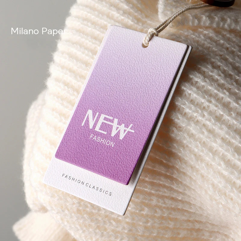 Custom Clothing Hang Tags 700gsm Milano Paper Printed Logo MOQ 200pcs for Apparel Brand Price Tags
