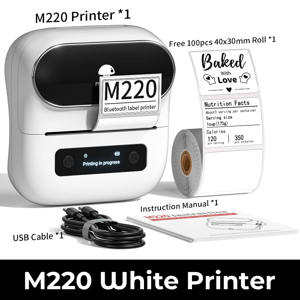 Phomemo M220 Bluetooth Thermal Label Printer 20-75mm Portable 203DPI Label Maker for Barcode Address Mailing File Labels