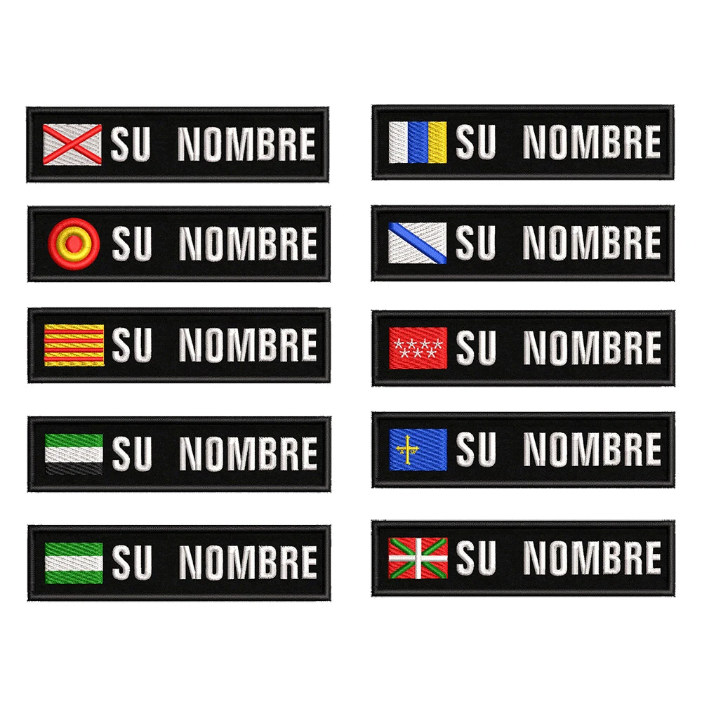 1PC 10cmX2.5cm Custom Name Flag Patch Stripes Badge Iron On Or Hook Loop Andalusia Extremadura Canary Islands Spain Galicia