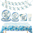 Cartoon Baby Elephant Disposable Tableware Set Paper Plate Cup Napkin Kids Boys Birthday Party Decoration Baby Shower Supplies