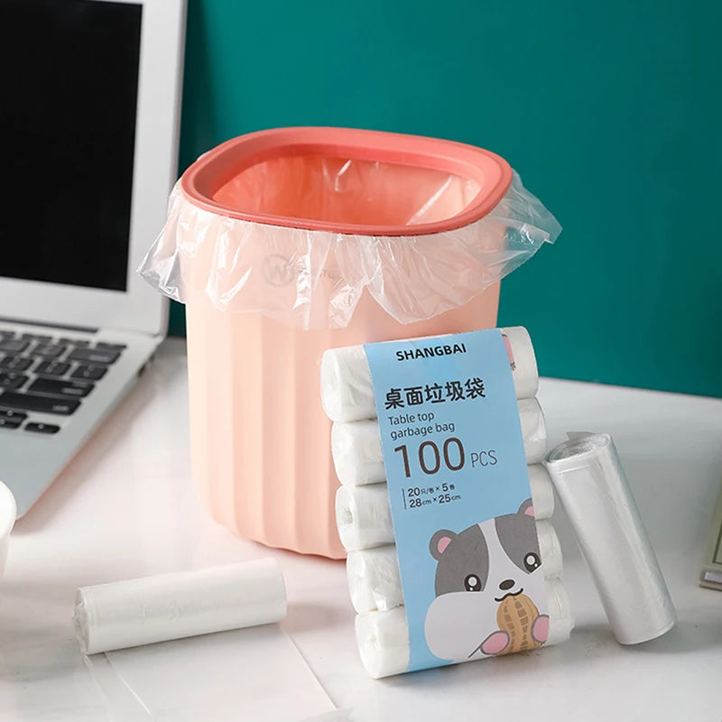 100Pcs/5Roll  Mini Garbage Bag Household Thickened Small Desktop Garbage Can Garbage Bags Disposable Trash Bags Kitchen Tools