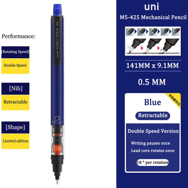 UNI KURUTOGA Mechanical Pencil M5-452 Creative Writing Continuous Sketch 0.5mm Lead Automatic Rotating Mechanical Pencil