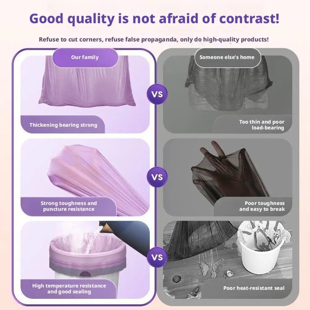 100Pcs Purple Drawstring Trash Bags Thick Leak-Proof Disposable Plastic Bags For Kitchen Bathroom Bedroom Living Room