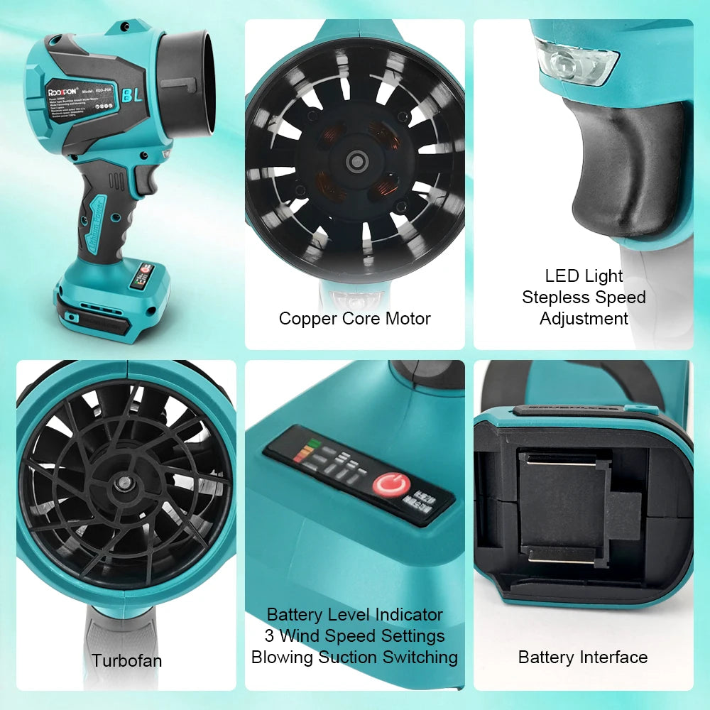 Electric Turbo Blowers 3 Gears Brushless Cordless Electric Air Blower Hand Dust Blowing Tools for Makita Battery Pin(No Battery)