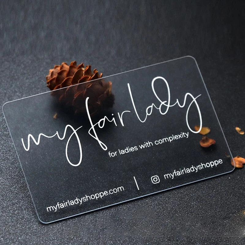 Custom Transparent PVC Business Cards White Ink Print Thank You Cards One Side Print Free Design Round Corner Office Supplies