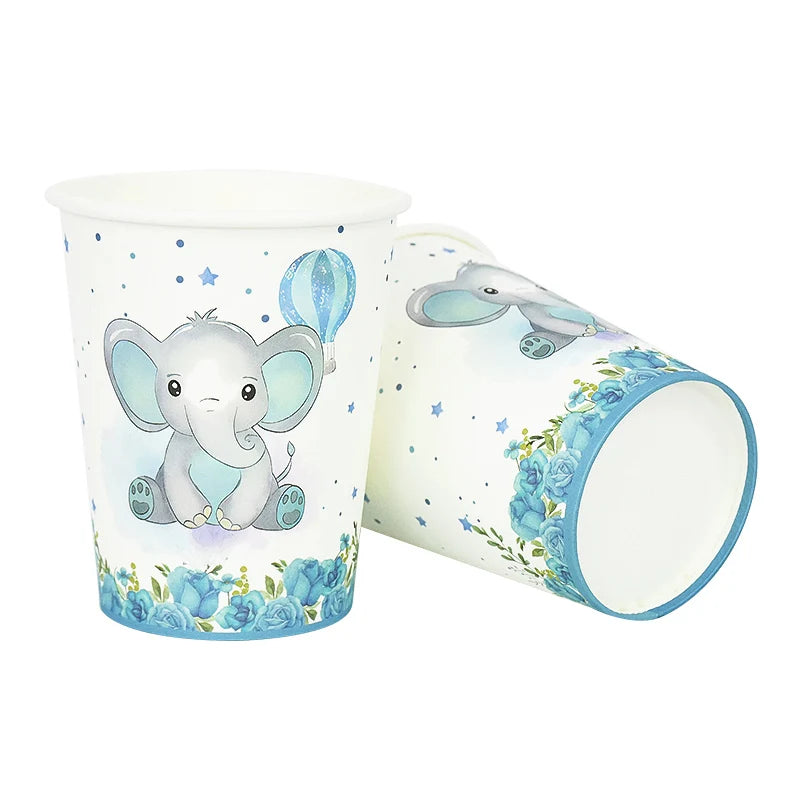 Cartoon Baby Elephant Disposable Tableware Set Paper Plate Cup Napkin Kids Boys Birthday Party Decoration Baby Shower Supplies