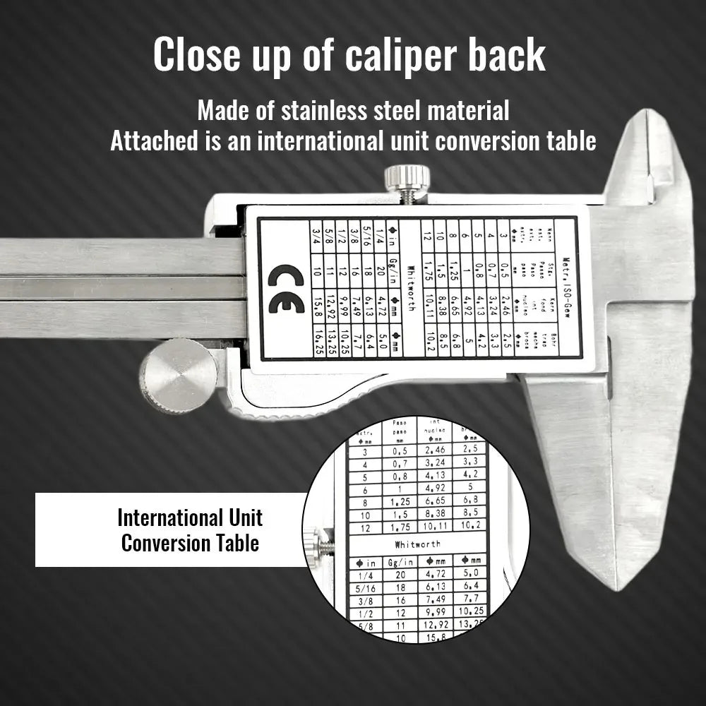 6 Inch 150mm Digital Vernier Caliper Stainless Steel Micrometer Measuring Tool Depth Ruler