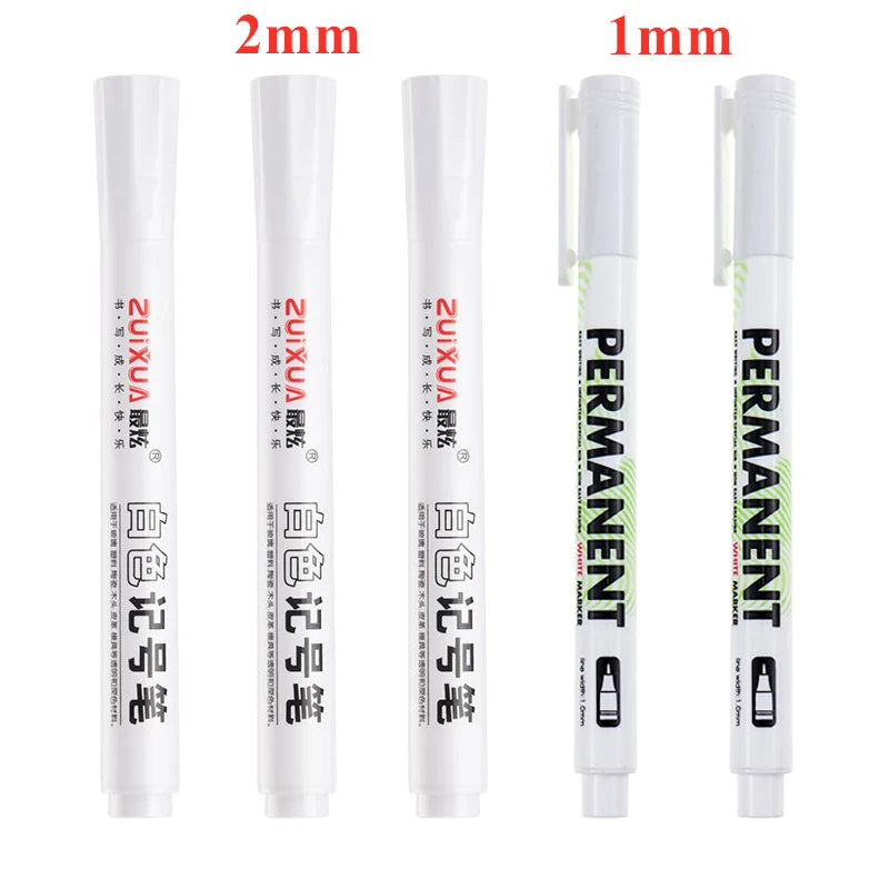 1/3/5 Pcs White Marker Pens 1.0mm 2.0mm Fast Drying Permanent Oily Waterproof Paint Tire Markers Graffiti Pens
