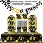 50th Birthday Party Supplies for Men Women Black and Gold 50 Years Old Party Paper Plates Cups Napkin Tablecloth Tableware Decor