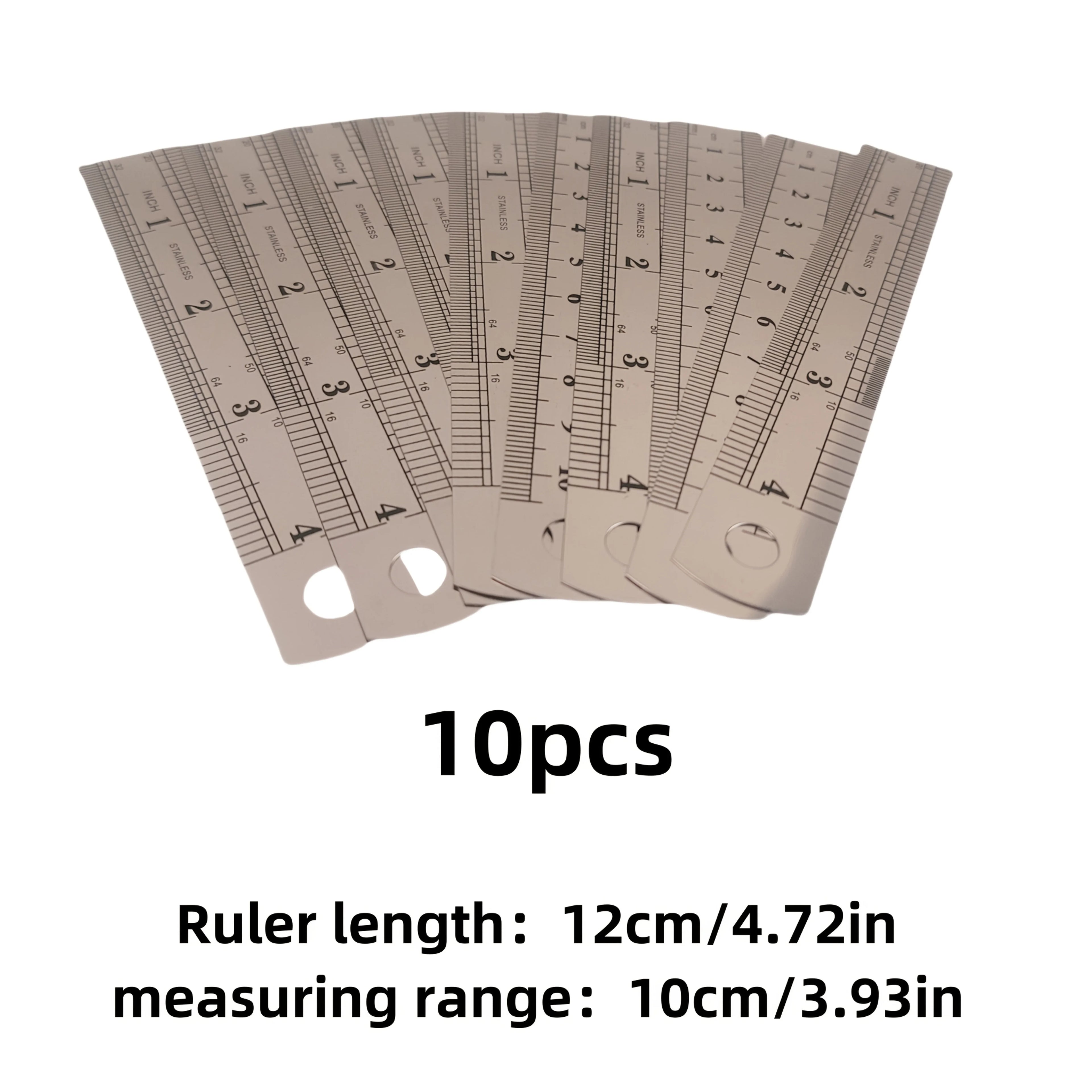 10pcs Precision Stainless Steel Rulers, 4-Inch Double-Sided Metal Rulers with Etched Markings for Teaching and Drawing