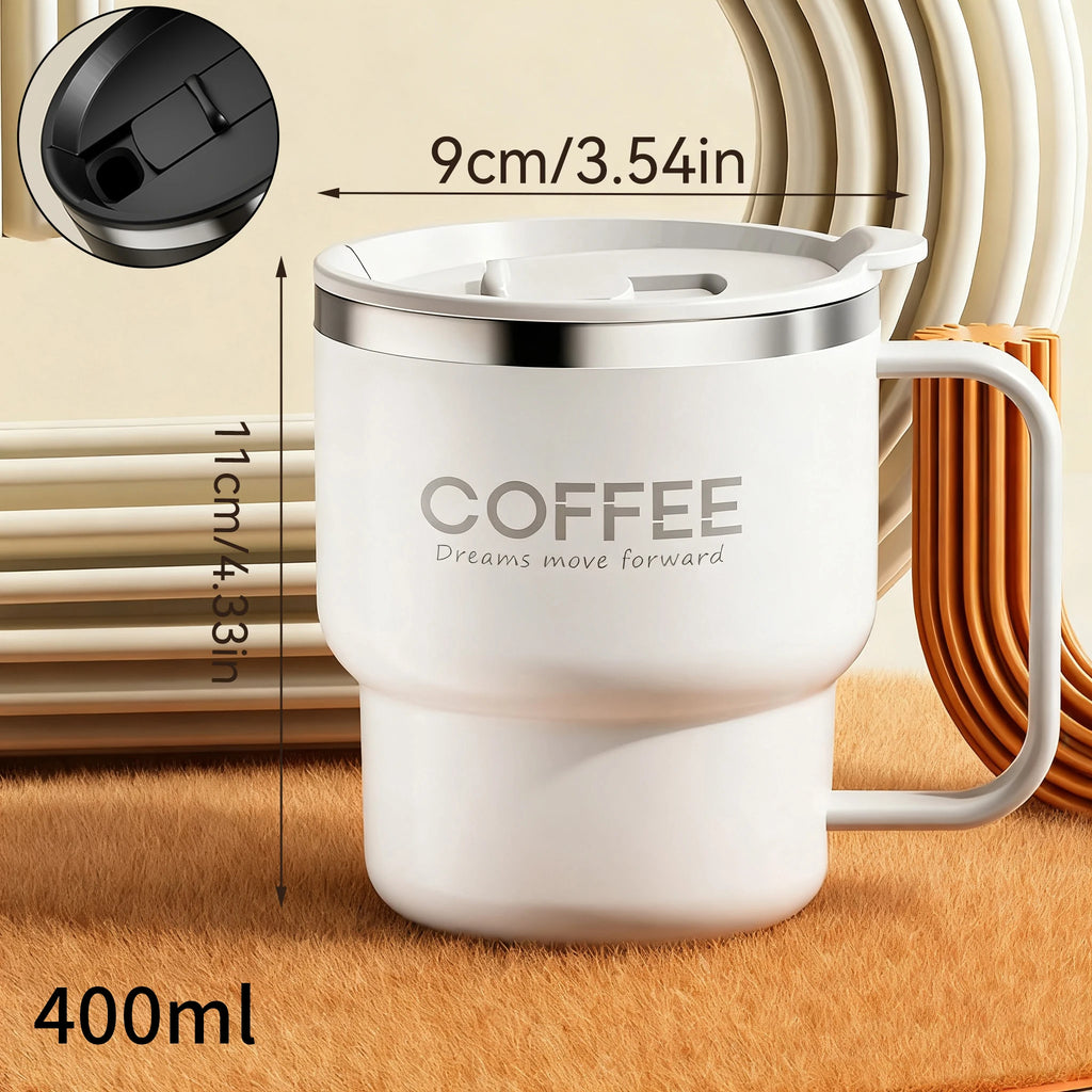 WORTHBUY Coffee Mug With Lid&Handle 304 Stainless Steel Tea Milk Coffee Cup Double Wall Insulated Anti Scalding Drinking Cup