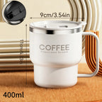 WORTHBUY Coffee Mug With Lid&Handle 304 Stainless Steel Tea Milk Coffee Cup Double Wall Insulated Anti Scalding Drinking Cup