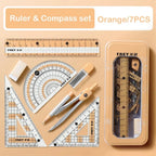 7-Pieces Plastic Geometry Drafting Kit for Students/Artists Lightweight PVC Drawing Tools with Ruler Protractor Office Supplies