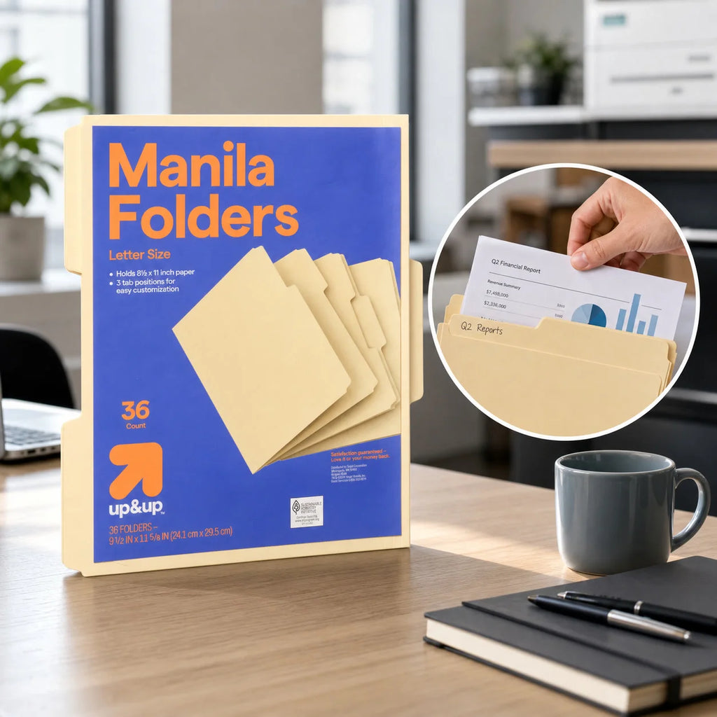 36pcs Manila File Folders With Top Tabs, Non-Pronged Letter Size, Paper, School Office, Custom Labels, Classic Brown