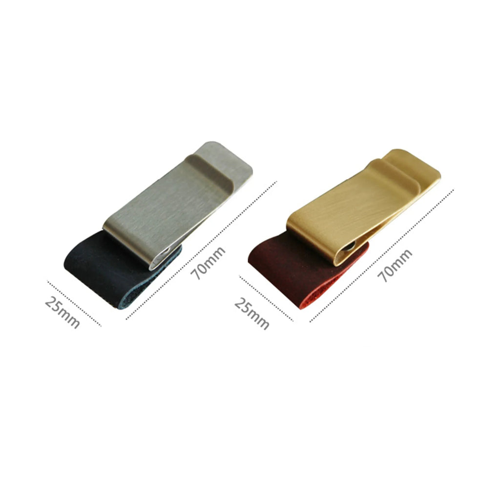 Brass Leather Pen Clip Stainless Steel Cowhide for Traveler's Notebook - Genunine Leather & Metal Notebook Accessory