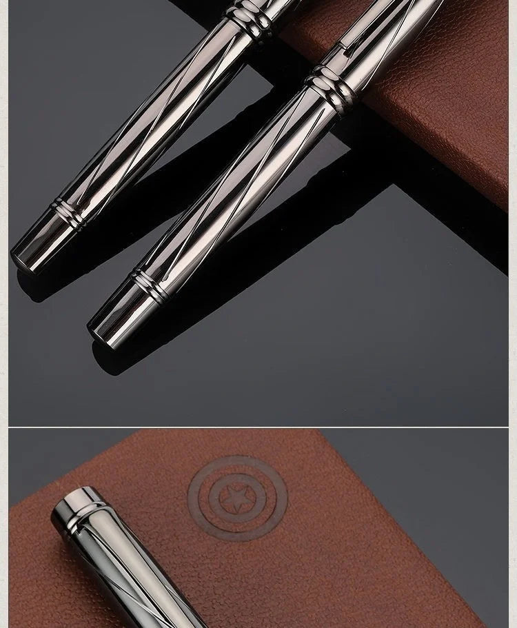 1 PC High Quality Luxury Full Metal Ballpoint Pen Silver Plating Ball Pens Business Writing Signing School Office Supplies 03733