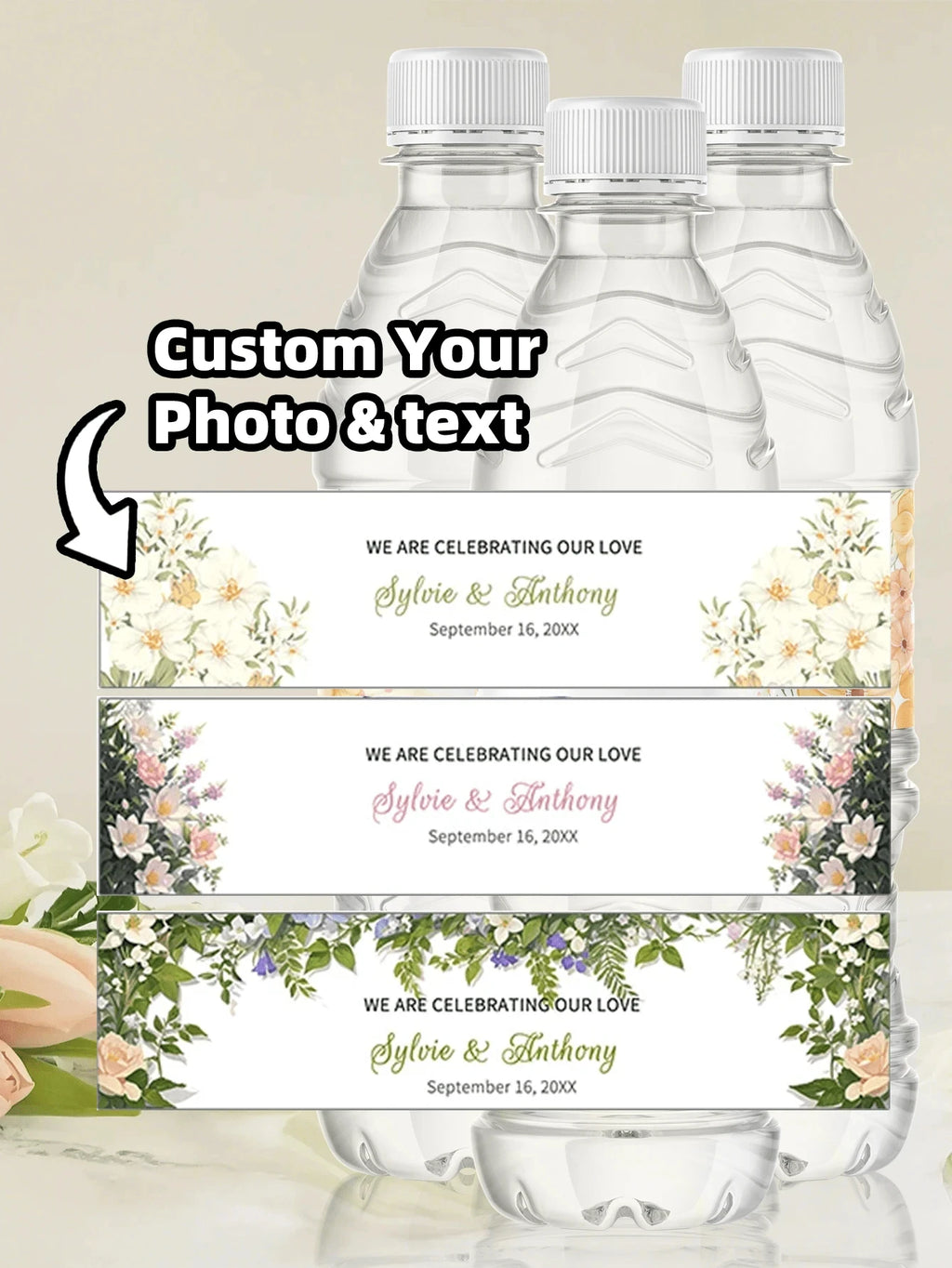 1~20PCs Custom Photo Water Bottle Label-3 Styles,21*5CM Personalized Celebration Tags,DIY Bottle Water Waist Seal Name Stickers