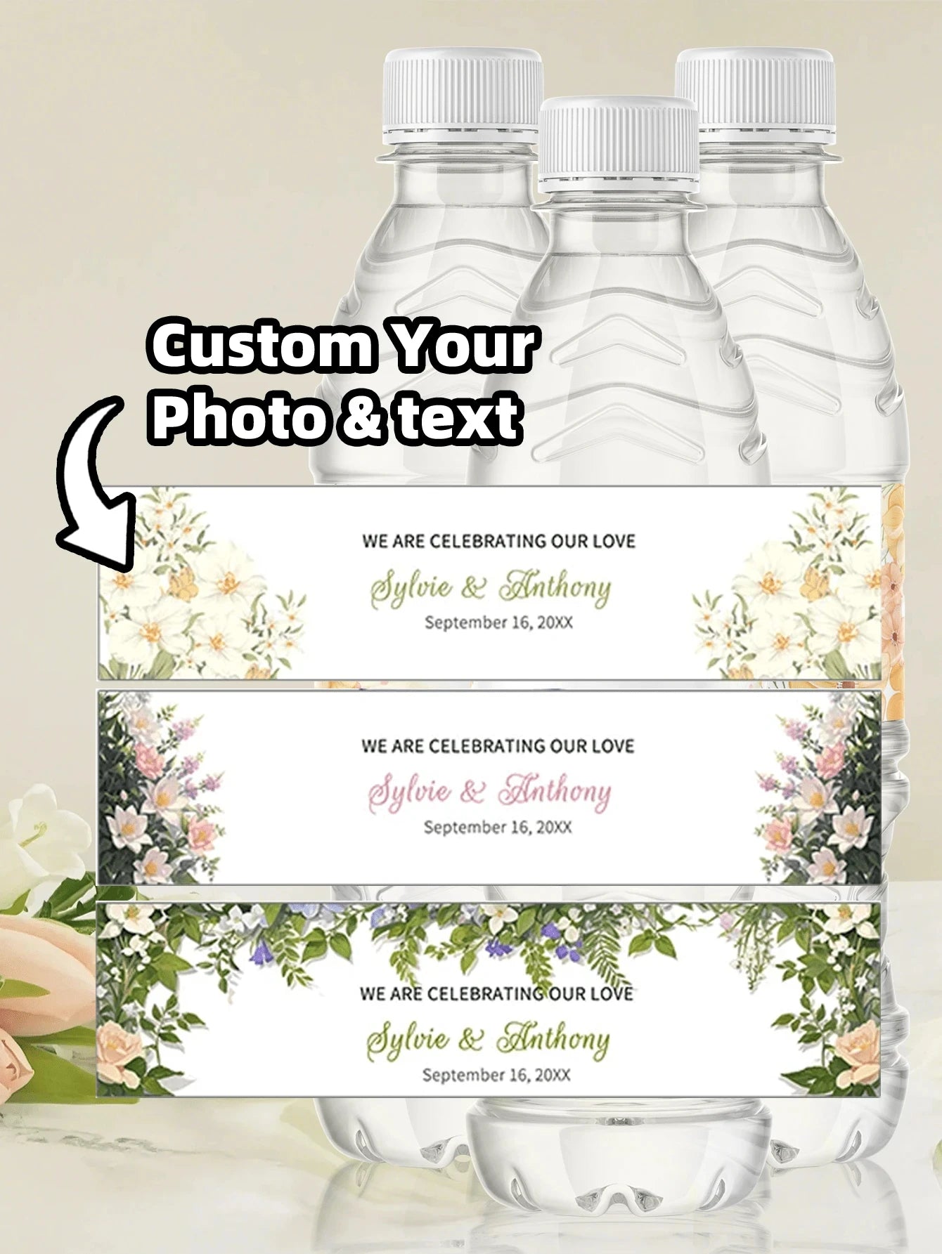 1~20PCs Custom Photo Water Bottle Label-3 Styles,21*5CM Personalized Celebration Tags,DIY Bottle Water Waist Seal Name Stickers