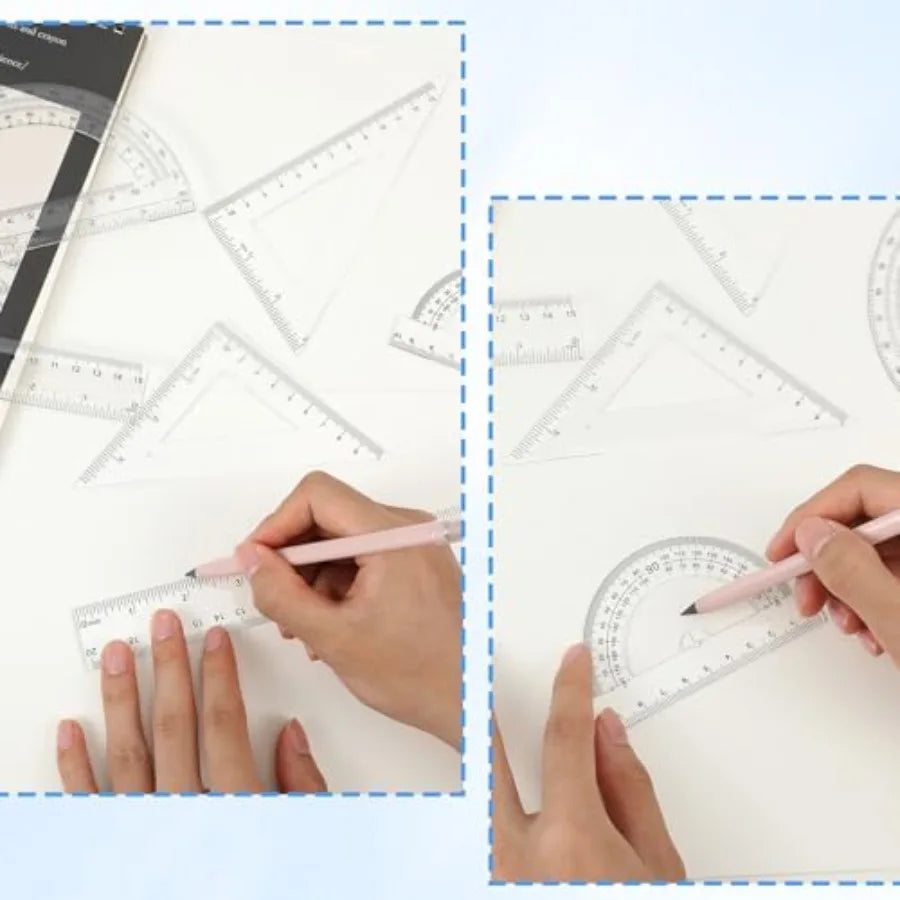 6Pcs Transparent Ruler Set for Drawing, Engineering, Art: Clear Acrylic, Blue-Tinted, Anti-Slip Grip Precise Markings