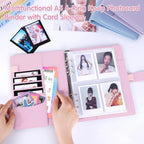 New A5 PU Leather Binder Cover with Magnetic Buckle Closure, 6 Ring Personal Notebook for Organizing Planner, Photo Card Sleeves