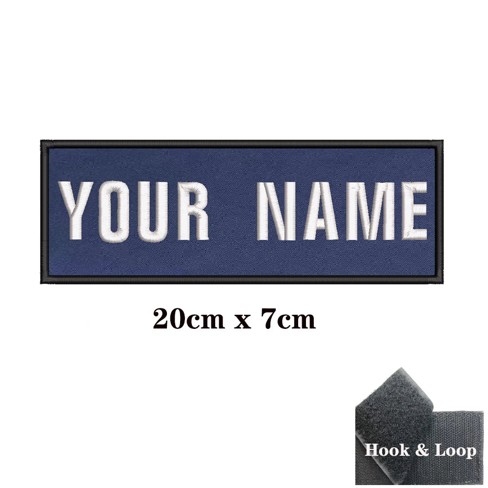 1PC Custom Name Patch Stripes Badge 10X2.5CM,8X5CM,10X4CM, 8X2.5CM,12X2.5CM,15X5CM,20X7CM,25X8CM Iron On Or Hook Loop DARK BLUE