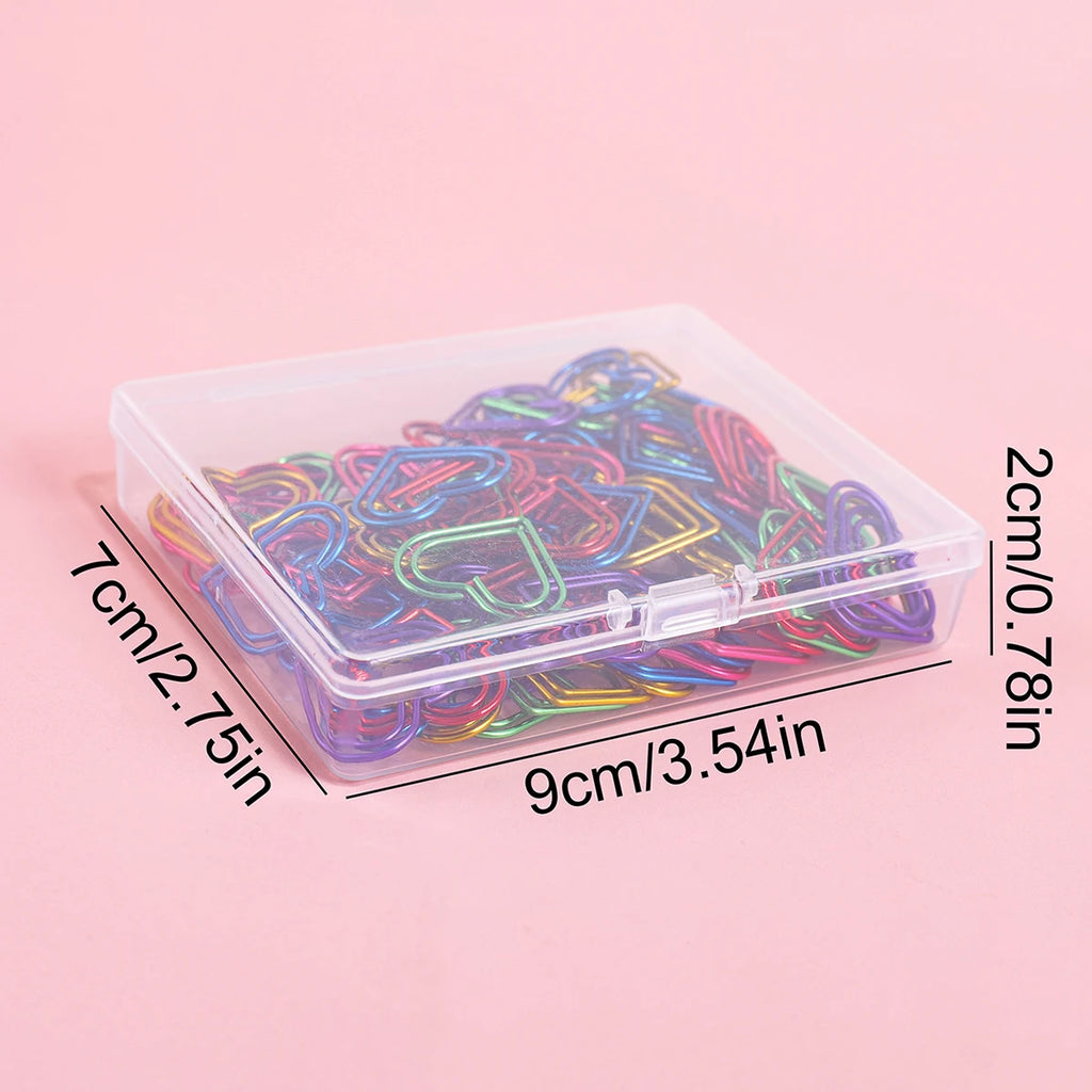 100 Heart-Shaped Metal Colorful Paper Clips, Note Card Bookmark Clips, Creative Office Supplies, Stationery Gifts for Friends