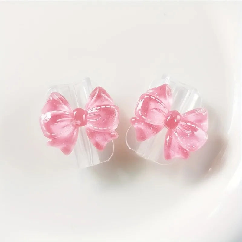2Pcs Lovely Pink Bow Silicone Charger Cable Protector Sleeve Cable Holder Clip Anti-break Transparent Cord Cover Wrap